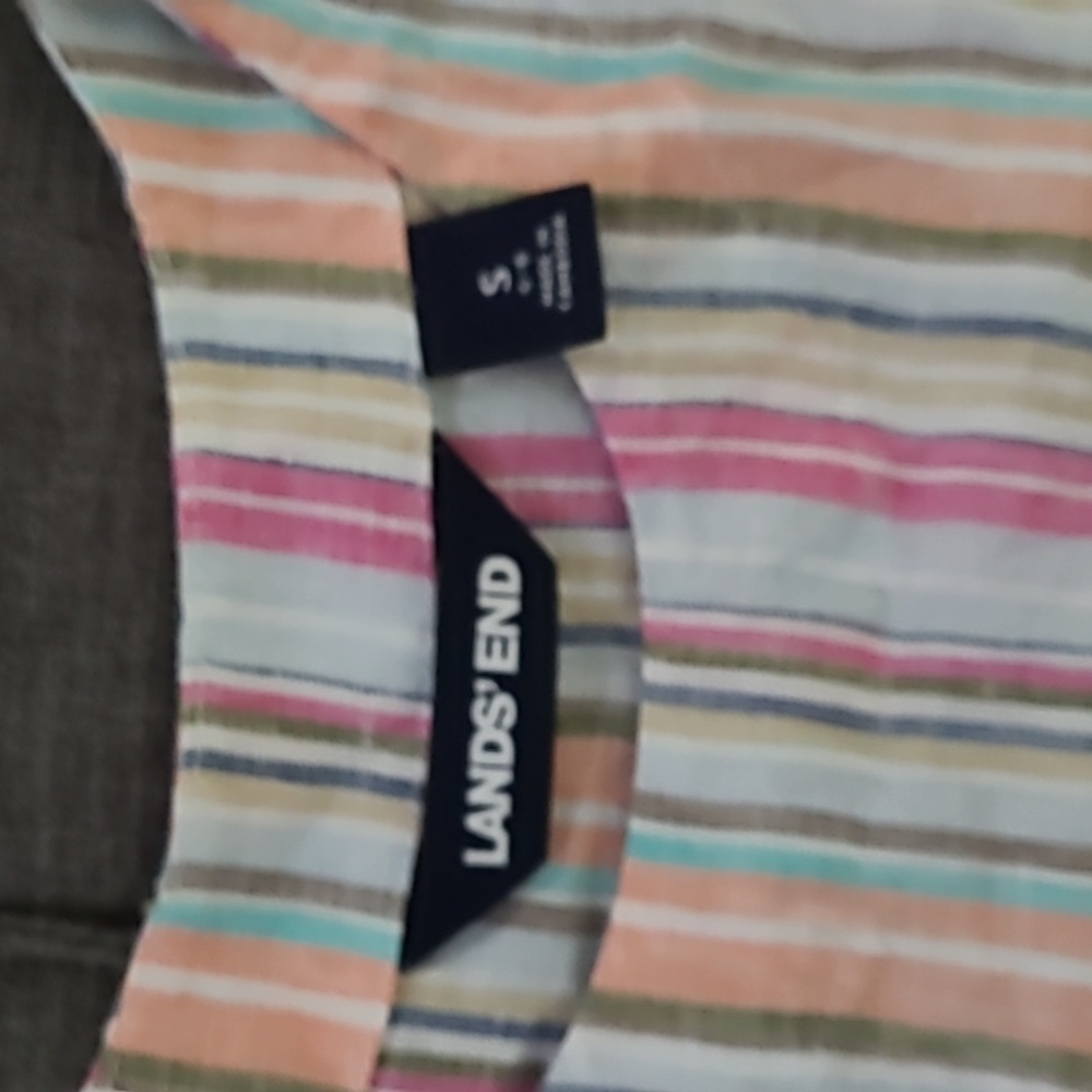 Land's End Linen colorful striped shirt sleeve shirt‎ top sz Small - Picture 2 of 8